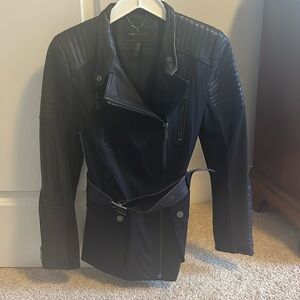 BCBG Maxazria leather navy blue coat size xs